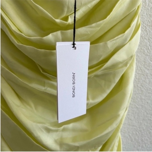 Bondi Born Rushi Strapless Ruched Silk Mini Dress Yellow Sorbet NWT - Picture 6 of 9